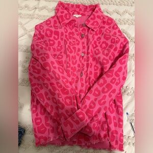 JODIFL Vibrant Pink Animal Print Jean Jacket